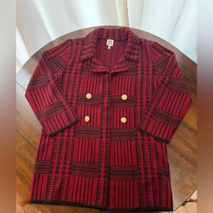 Anne Klein Red Black Ladies Size M Long Cardigan